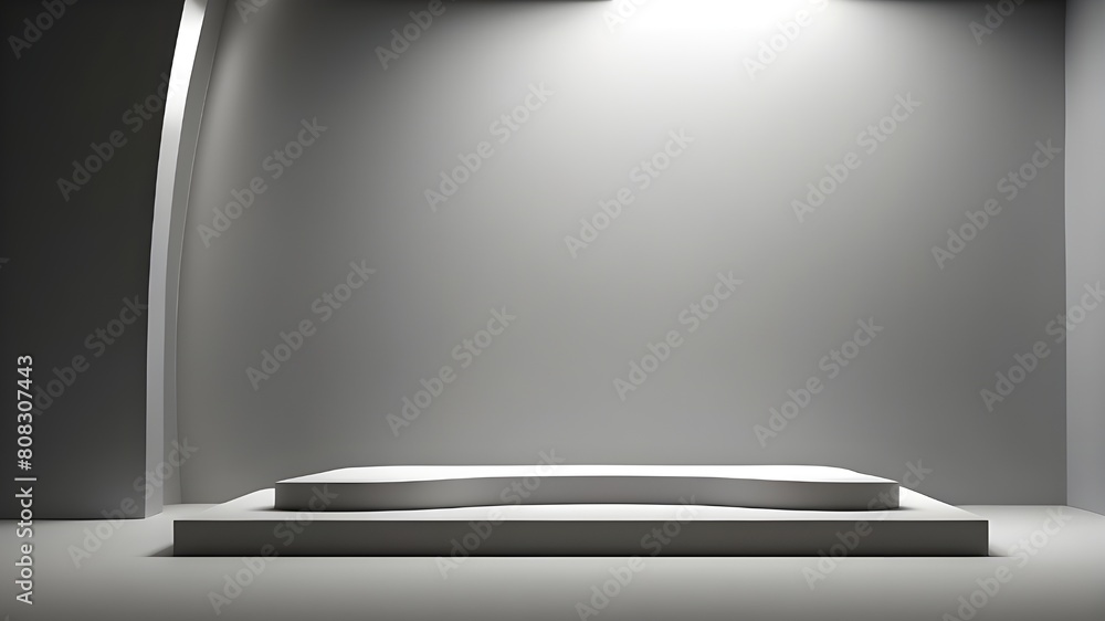 Poster a gray-hued abstract stage or podium on a blank wall background with backlighting can be used for yo