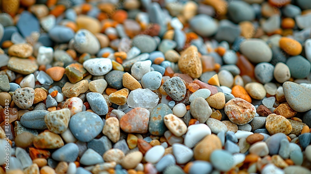 Poster a close-up of various-sized and colored rocks stacked on top of each other