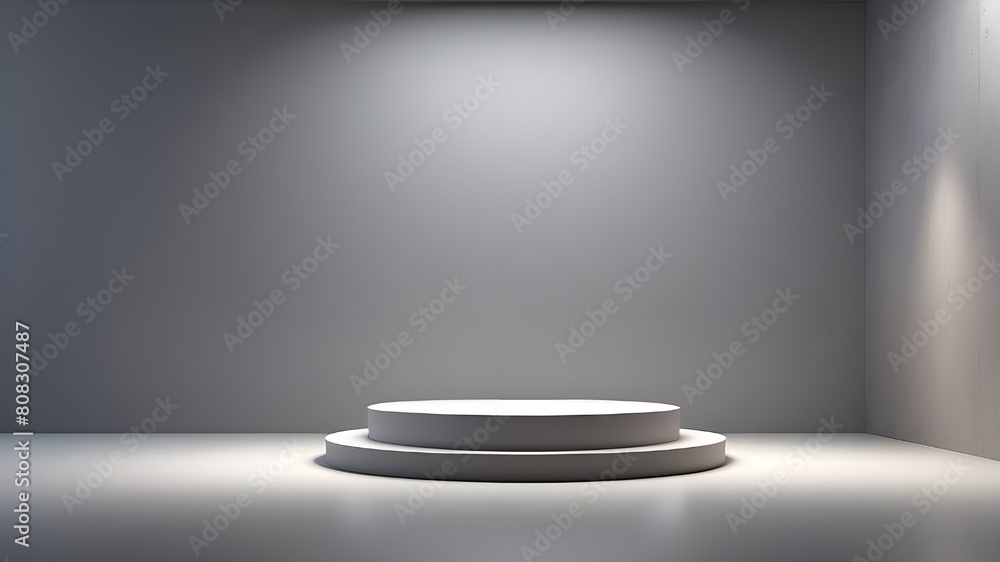 Poster a gray-hued abstract stage or podium on a blank wall background with backlighting can be used for yo