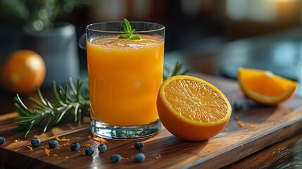 Various types of juicers and orange juice on wooden backgrounds