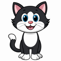 cute white and black cat smiling on a white background