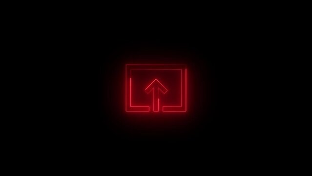 Neon glowing red color new window square arrow icon on black background animation