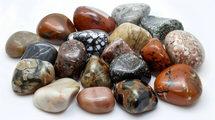 A pile of rocks on a white surface