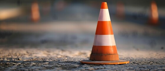 A traffic cone in the middle of the road - Powered by Adobe