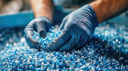 Transforming Plastic into Small Pellets for Reuse in Manufacturing New Products. Concept Recycling Plastic Waste, Pelletizing Process, Sustainable Manufacturing, Repurposing Plastic