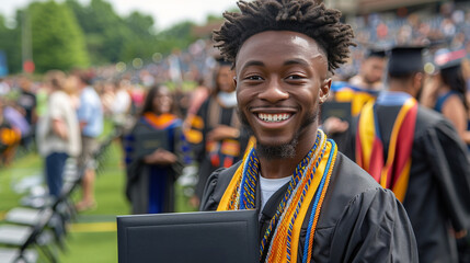 Man in Cap and Gown Holding Laptop