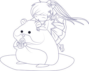 Cute baby  hamster coloring page for kids