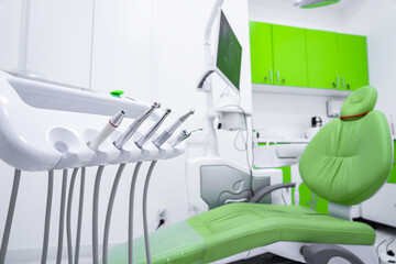 Green design dental clinic, medical concept, dentist's room