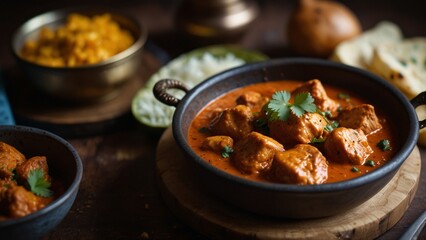 Chicken tikka masala Indian dish with freshly baked naan bread