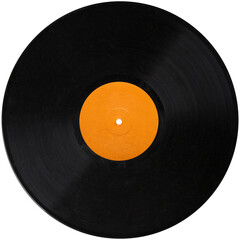 vinyl record orange label, realistic photography isolated png on transparent background for graphic...