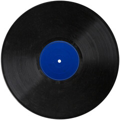 vinyl record blue label, realistic photography isolated png on transparent background for graphic...