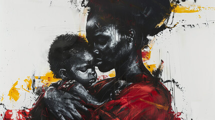 portrait of a kind-hearted mother caring for her child, made with AI