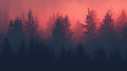 illustration of a sunset in a forrest, made with AI