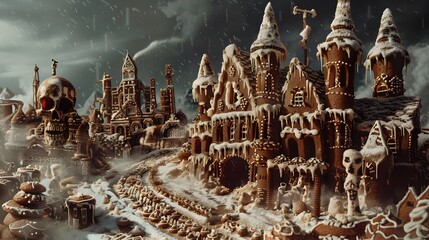 A zombie architect designing a cityscape of gingerbread