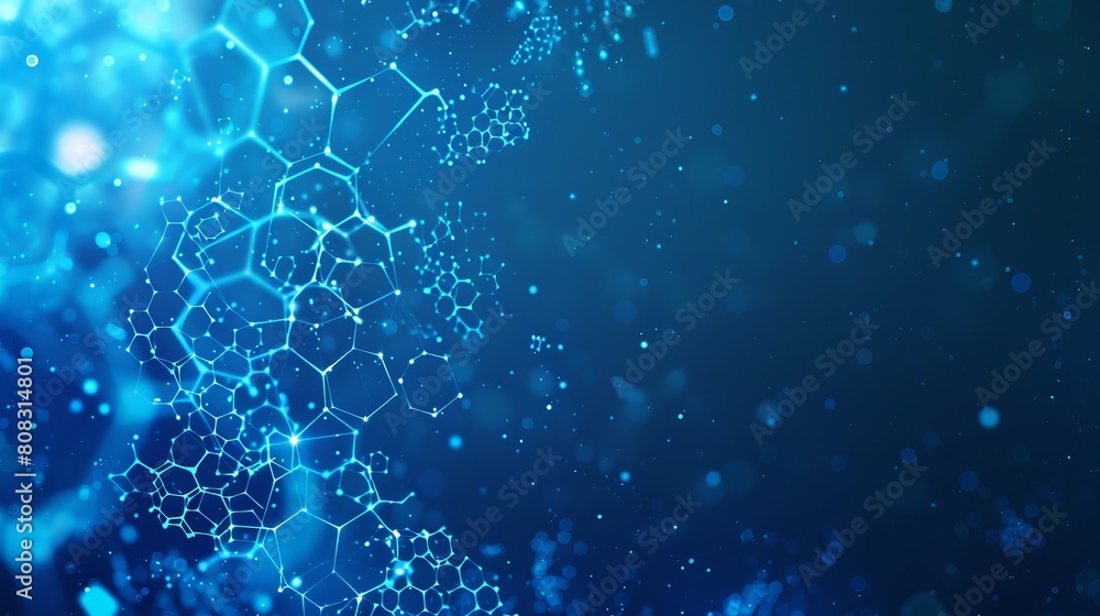 Poster abstract geometric blue background frame. vector texture of chaotic hexagons, particles, fragments. 