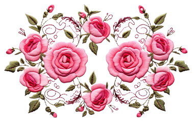 Naklejka premium PNG Rose frame in embroidery style textile pattern flower.