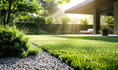 Obraz premium Minimalist garden setting with idyllic grass