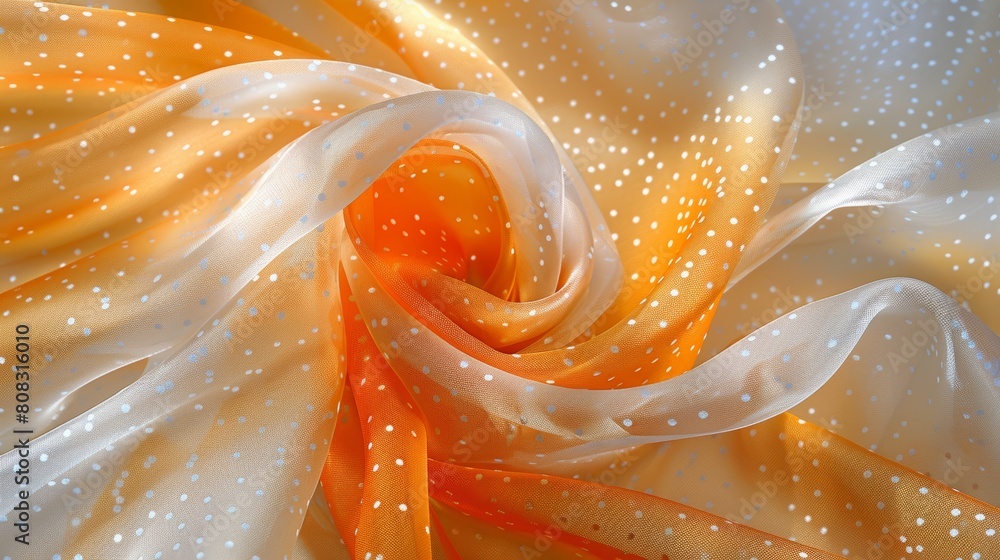 Poster close up of intricately designed orange and white fabric with unique and intricate patterns