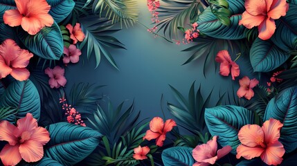 Background template with green, pink, and leaves elements for social media posts. Modern illustration for cards, banners, invitations, posters, mobile apps, and web ads.