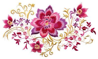 PNG Thai flower in embroidery style pattern plant art.