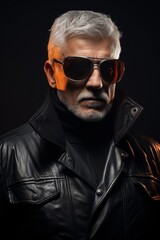 Obraz premium Mysterious man in black leather jacket and sunglasses