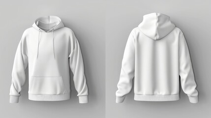 Blank hoodie sweatshirt mock up template, front, and back view, isolated on white background. Blank clothes sweat shirt sweater realistic