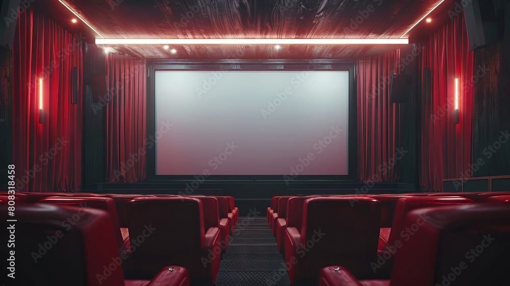 Aufkleber the front view of a cinema with a blank screen is presented in this 3d rendering, serving as a mocku