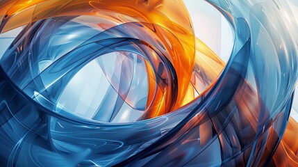 A colorful swirl of blue and orange with a white background