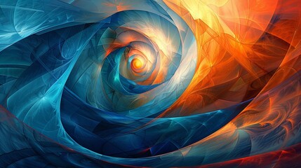 Obraz premium A colorful swirl of blue and orange with a yellow center