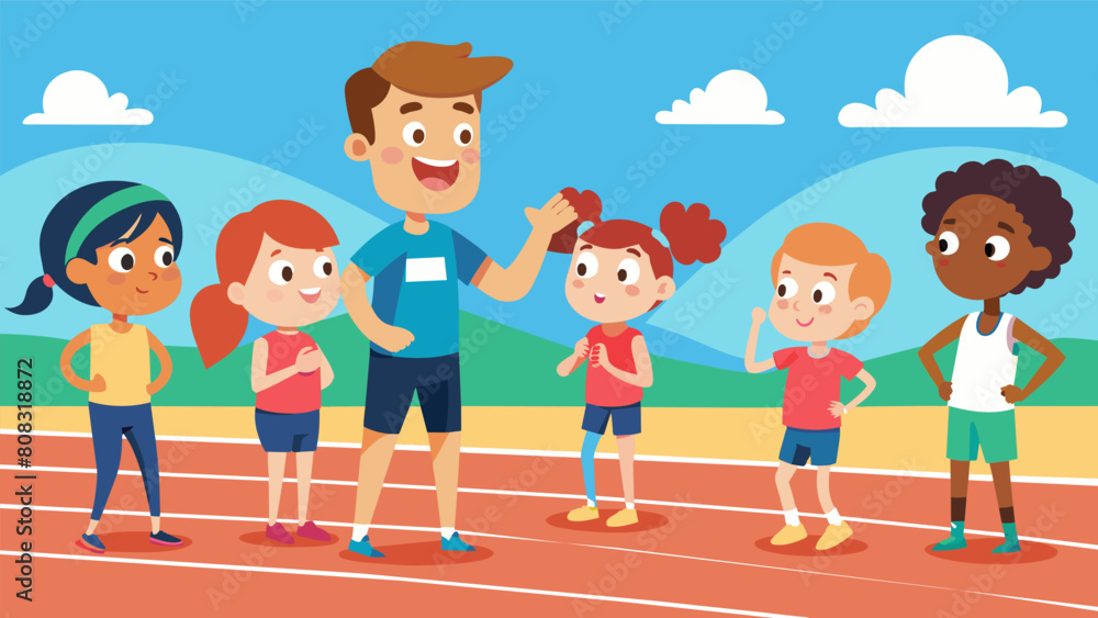 Aufkleber with their coachs guidance a group of kids learn the basics of track and field events while enjoying