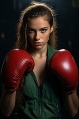 Determined female boxer with intense expression