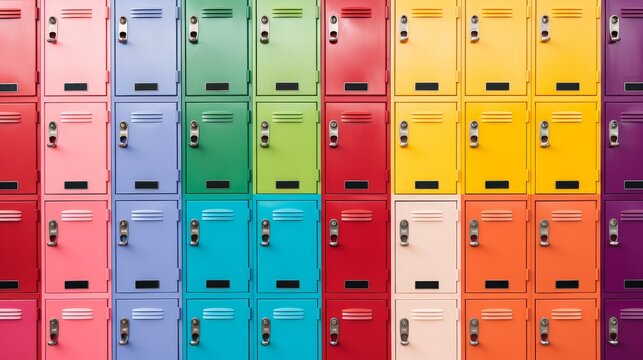 Colorful school lockers in a row