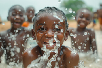 Joyful children playing in water on a sunny day