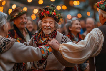 Elderly man in traditional attire enjoying a festive dance