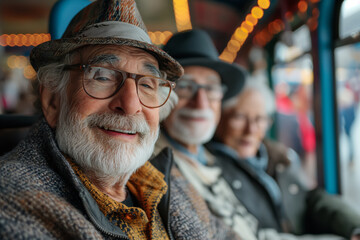 Smiling elderly man with friends enjoying a day out together