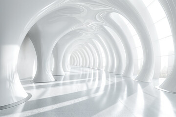 Futuristic interior of a white architectural corridor