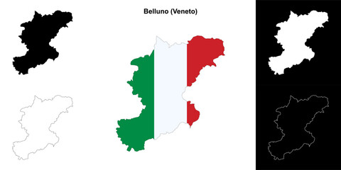 Belluno province outline map set