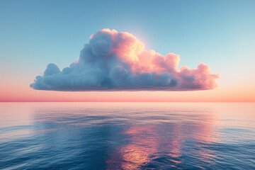 Serene sunset with floating cloud over tranquil ocean