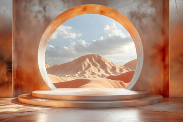 Abstract desert landscape through a circular frame in sunlight