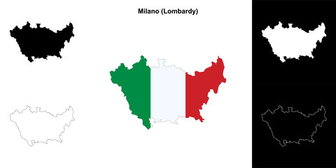 Milano province outline map set