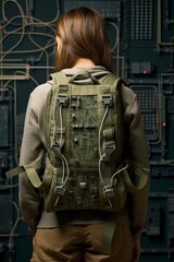 Futuristic backpack with circuit board design