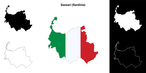 Sassari province outline map set