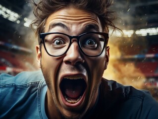 Shocked man with glasses making a surprised facial expression