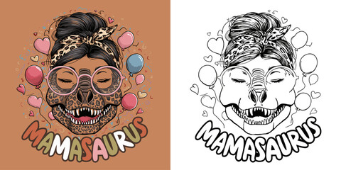 2024 mother day motherhood vector design, messy bun hair Mamasaurus