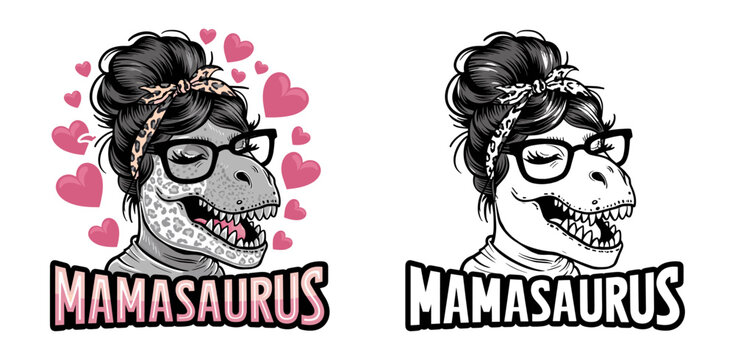 2024 mother day motherhood vector design, messy bun hair Mamasaurus