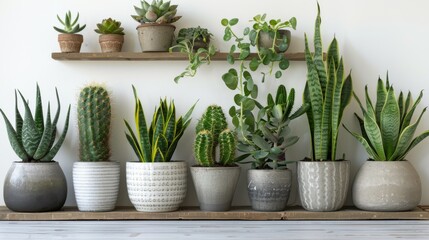 Row of Potted Plants on Shelf