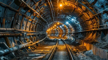 A tunnel with a train track inside