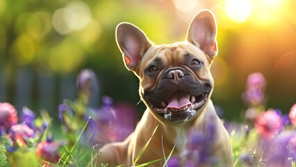 Joyful French Bulldog frolicking outdoors with carefree energy. Concept French Bulldog, Outdoors, Carefree Energy, Joyful Frolicking, Playful Portrait