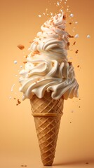 white ice cream in cone on isolated background