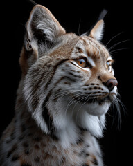 Obraz premium A wild eurasian lynx on dark black background